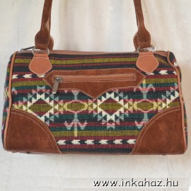 Woven and leather handbag
