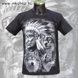 Camiseta de algodón con estampado de indios y lobos